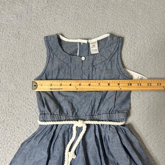 Carter's Dress Toddler Girls 2T Chambray Sleeveless Dress‎ Embroidered Hem - Picture 4 of 8